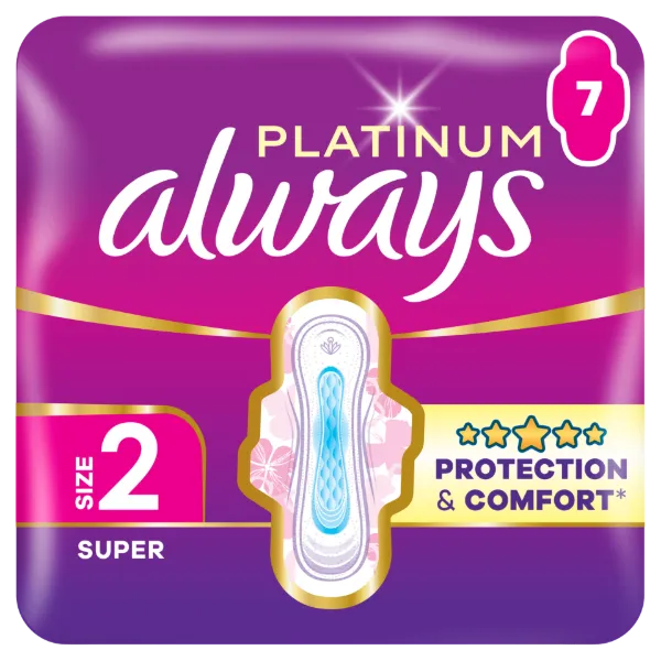 Always Platinum Super (2-es méret) Szárnyas Egészségügyi Betét, 7 db termékhez kapcsolódó kép