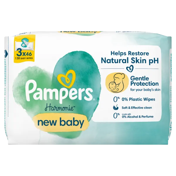 Pampers Harmonie New Baby Nedves Törlőkendő, 3 csomag = 138 db Törlőkendő termékhez kapcsolódó kép