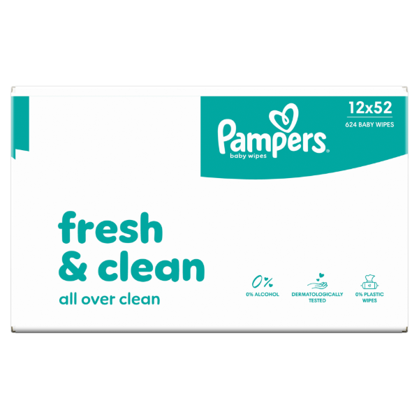Pampers Fresh Clean Baby Nedves Törlőkendő, 12 Csomag x 52 Törlőkendő db Baba Nedves Törlőkendő termékhez kapcsolódó kép