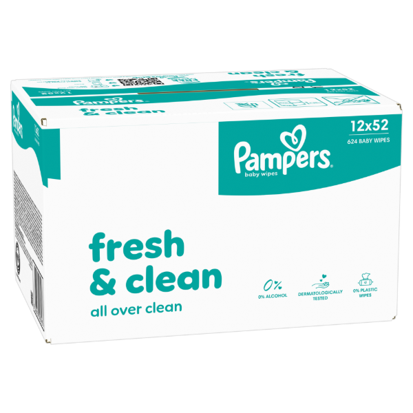 Pampers Fresh Clean Baby Nedves Törlőkendő, 12 Csomag x 52 Törlőkendő db Baba Nedves Törlőkendő termékhez kapcsolódó kép