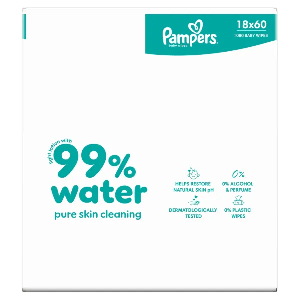 Pampers 99%-ban Vízalapú Baby Nedves Törlőkendő, 18 Csomag x 60 Törlőkendő db Baba Nedves Törlőkendő termékhez kapcsolódó kép