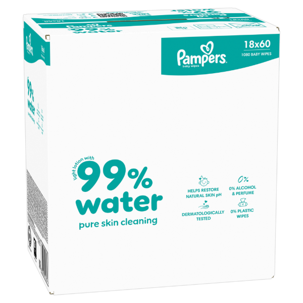 Pampers 99%-ban Vízalapú Baby Nedves Törlőkendő, 18 Csomag x 60 Törlőkendő db Baba Nedves Törlőkendő termékhez kapcsolódó kép