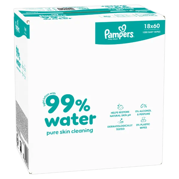 Pampers 99%-ban Vízalapú Baby Nedves Törlőkendő, 18 Csomag x 60 Törlőkendő db Baba Nedves Törlőkendő termékhez kapcsolódó kép