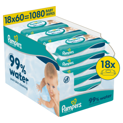 Pampers 99%-ban Vízalapú Baby Nedves Törlőkendő, 18 Csomag x 60 Törlőkendő db Baba Nedves Törlőkendő termékhez kapcsolódó kép