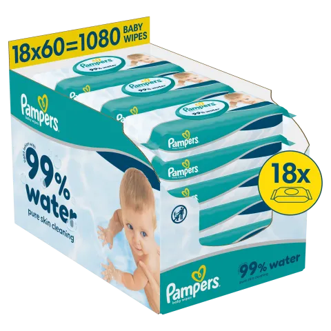 Pampers 99%-ban Vízalapú Baby Nedves Törlőkendő, 18 Csomag x 60 Törlőkendő db Baba Nedves Törlőkendő termékhez kapcsolódó kép
