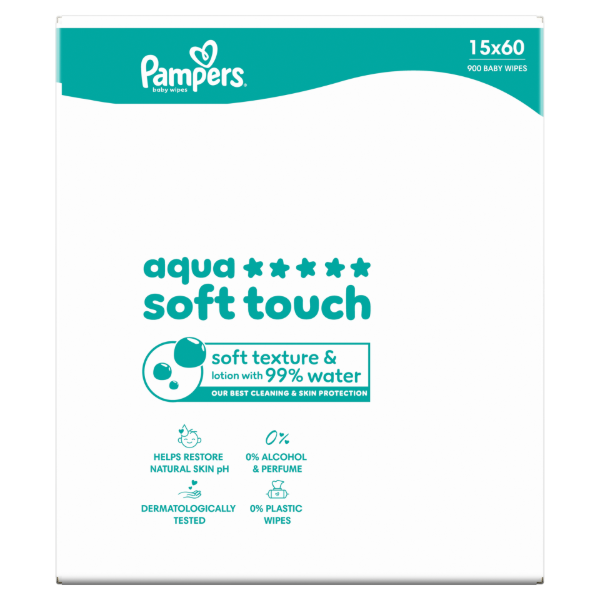 Pampers Aqua Soft Touch Baby Nedves Törlőkendő, 15 Csomag x 60 Törlőkendő  db Baba Nedves Törlőkendő termékhez kapcsolódó kép