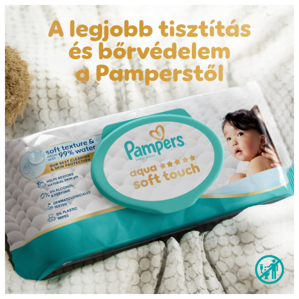 Pampers Aqua Soft Touch Baby Nedves Törlőkendő, 15 Csomag x 60 Törlőkendő  db Baba Nedves Törlőkendő termékhez kapcsolódó kép
