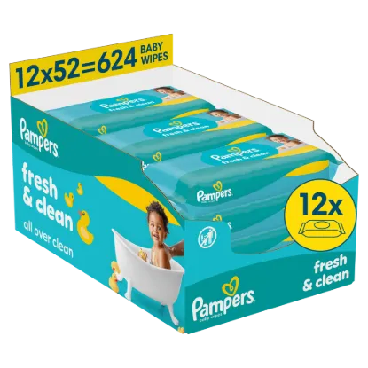 Pampers Fresh Clean Baby Nedves Törlőkendő, 12 Csomag x 52 Törlőkendő db Baba Nedves Törlőkendő termékhez kapcsolódó kép