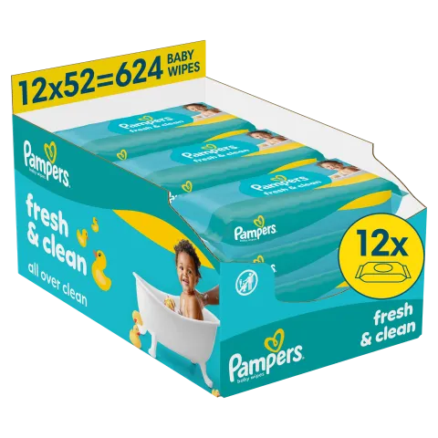 Pampers Fresh Clean Baby Nedves Törlőkendő, 12 Csomag x 52 Törlőkendő db Baba Nedves Törlőkendő termékhez kapcsolódó kép