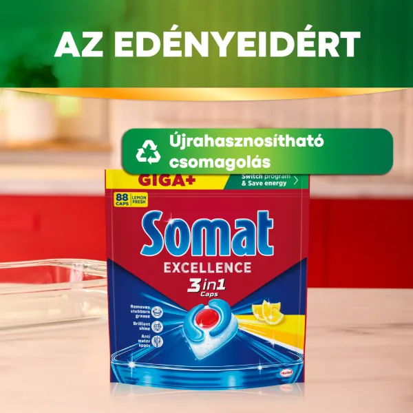 Somat Excellence Lemon Fresh gépi mosogatószer kapszula 88 db 1592,8 g termékhez kapcsolódó kép