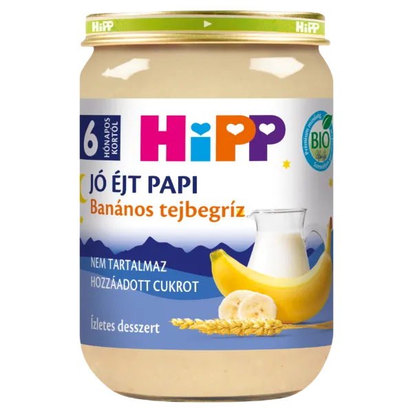 HiPP Jó Éjt Papi bio banános tejbegríz bébidesszert 6 hónapos kortól 190 g termékhez kapcsolódó kép