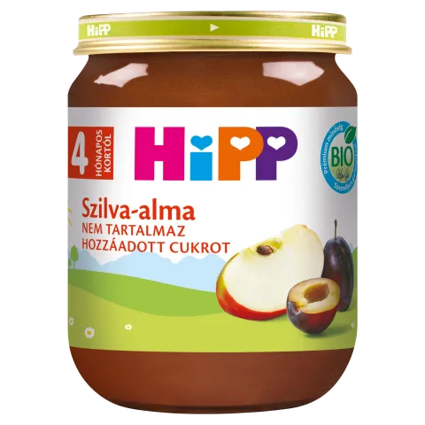 HiPP bio szilva-alma bébidesszert 4 hónapos kortól 125 g termékhez kapcsolódó kép