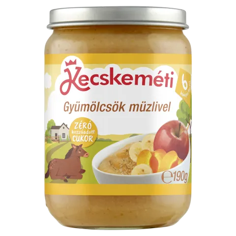 Kecskeméti gyümölcsök müzlivel bébidesszert 6 hónapos kortól 190 g termékhez kapcsolódó kép