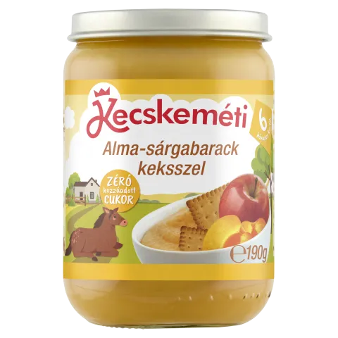 Kecskeméti alma-sárgabarack keksszel bébidesszert 6 hónapos kortól 190 g termékhez kapcsolódó kép