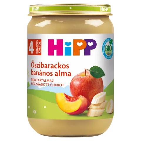 HiPP bio őszibarackos-banános alma bébidesszert 4 hónapos kortól 190 g termékhez kapcsolódó kép