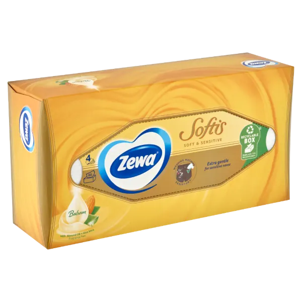 Zewa Softis 4 rétegű dobozos papír zsebkendő 80db Soft&Sensitive termékhez kapcsolódó kép