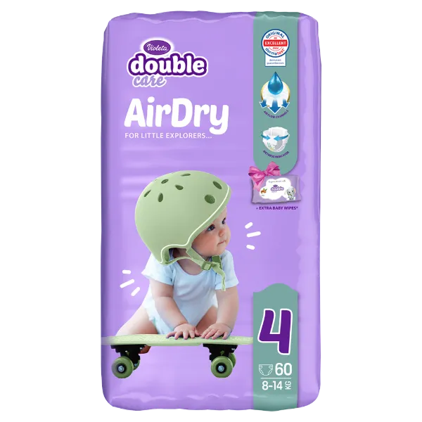 Violeta Double Care Air Dry Nadrágpelenka 4-es méret (7-18 kg) 60db + 40db ajándék törlőkendő termékhez kapcsolódó kép