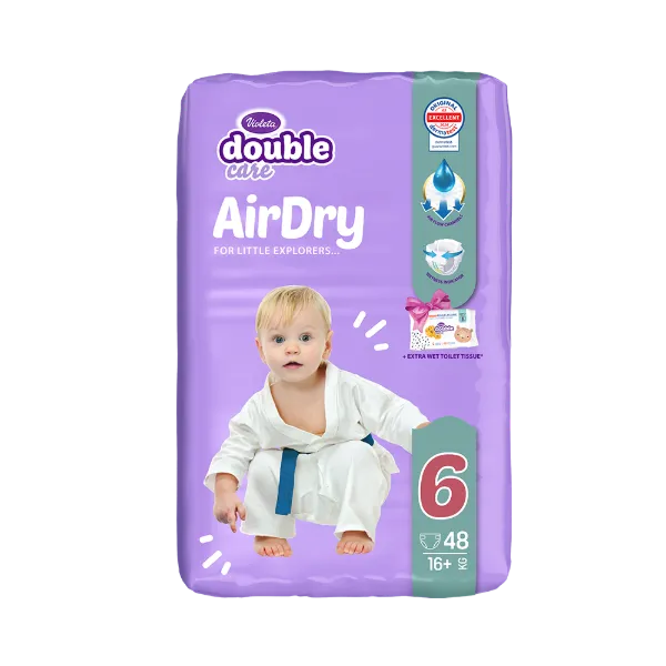 Violeta Double Care Air Dry Nadrágpelenka 6-os méret (16+ kg) 48db +40db ajándék nedves toalettpapír termékhez kapcsolódó kép