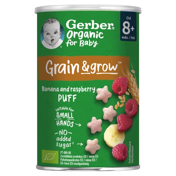 Gerber bio gabonasnack banán-málna 8 hónapos kortól 35g termékhez kapcsolódó kép