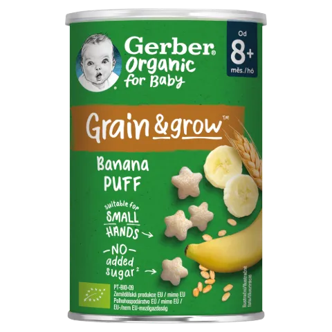 Gerber bio gabonasnack banán 8 hónapos kortól 35g termékhez kapcsolódó kép