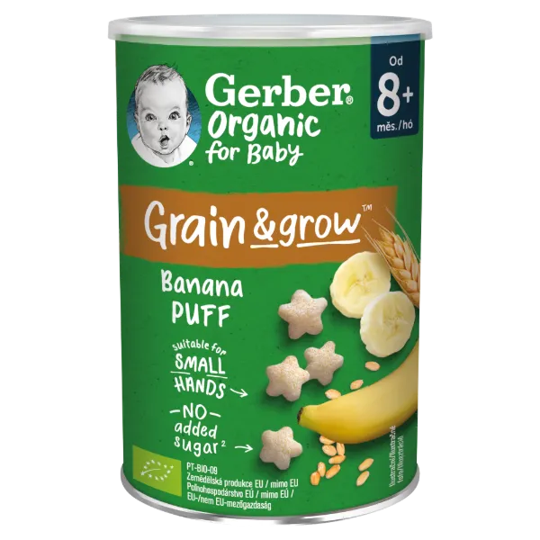 Gerber bio gabonasnack banán 8 hónapos kortól 35g termékhez kapcsolódó kép
