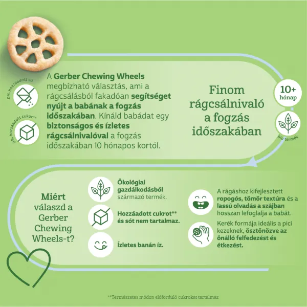 Gerber Chewing Wheels banános bio gabonasnack, 10 hónapos kortól 28 g termékhez kapcsolódó kép